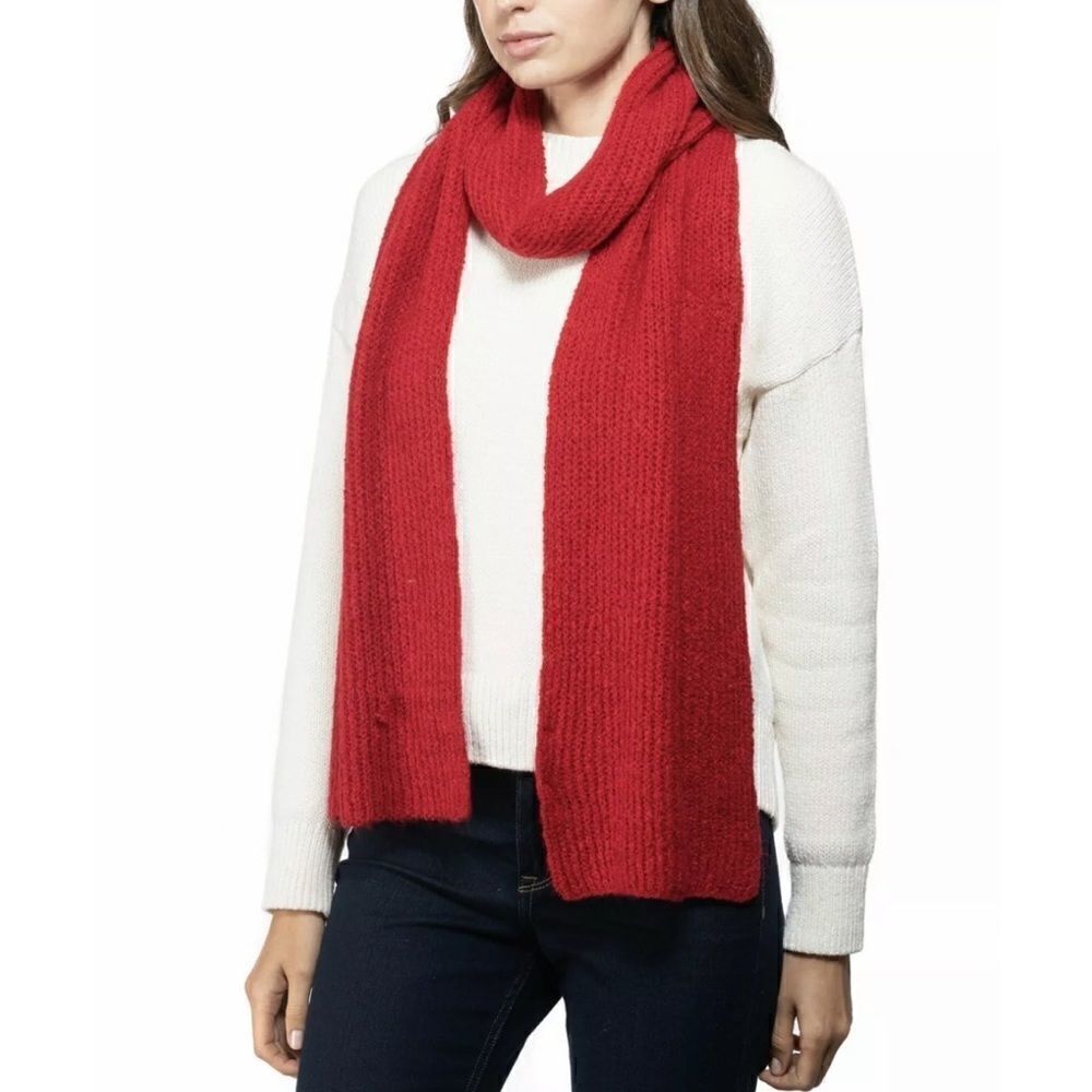Style & Co Red Stretchy Rib Solid Scarf One Size NWT